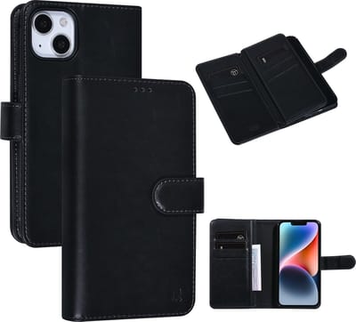 UNIQ Accessory Zwart Pu Leer Telefoonhoesje voor Apple iPhone 14 - Bescherming & Book Case Design