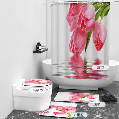 Floraweg Douchegordijn,Shower Curtain,badgordijn,badkamergordijn,Abstract Flower Tulip Rose,-topkwaliteit - digitale printen -Anti Schimmel - Inclusief 12 ringen -met 12 stuks douchegordijnhaken – Waterdicht -Wasbaar- Polyester - 180x200 cm