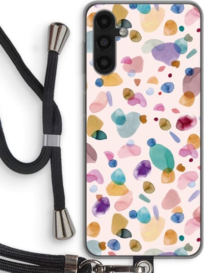Case Company® - Hoesje met koord geschikt voor Samsung Galaxy A13 5G hoesje met Koord - Terrazzo Memphis - Telefoonhoesje met Zwart Koord - Bescherming aan alle Kanten en Over de Schermrand