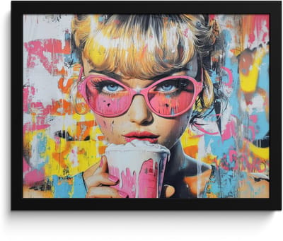 Poster in lijst - Fotolijst 40x30 cm - Posters - Expressief - Milkshake - Vrouw - Felle kleuren - Posterlijst zwart - Decoratie - Wanddecoratie woonkamer - Muurdecoratie slaapkamer