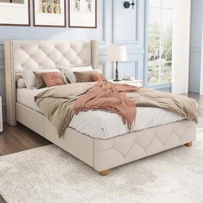 Comfortabel eenpersoonsbed 90 x 200 cm met lattenbodem en gevoerde kop