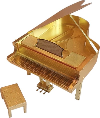 Piano goudkleurig vleugelmodel | 3D Puzzel | Metalen Bouwpakket | Goudkleurig - Metaal | piano vleugelpiano | Metal Works / Metal Earth / Metal Joy | DIY | Laser Cut Metallic Model | Volwassenen en kinderen