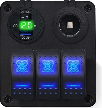 ProRide Schakelpaneel 12V voor Auto/Boot - USB Lader met Sigaretten stopcontact - 5V/2.4A - 3 schakelaars