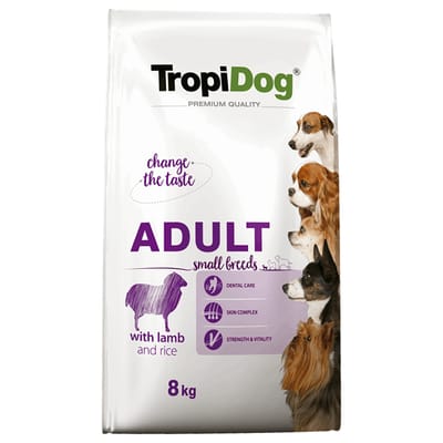 8kg Tropidog Premium Adult Small Lam & Rijst hondenvoer droog