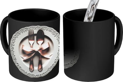Magische Mok - Foto op Warmte Mokken - Koffiemok - Rose - Strik - Bestek - Magic Mok - Beker - 350 ML - Theemok
