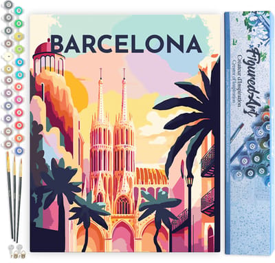 Figured'Art Schilderen op Nummer Volwassenen canvas Reisposter Barcelona- Handwerk acrylverf Kit DIY Compleet - 40x50cm zonder frame