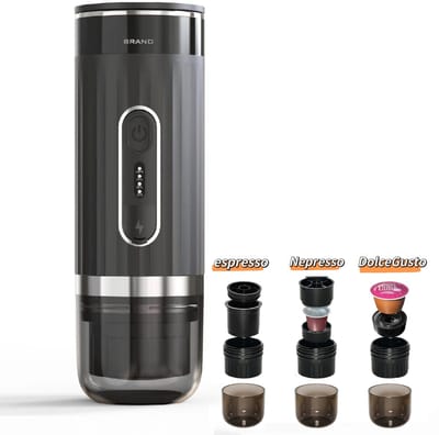 3-in-1 Draagbare Koffiemachine – Snelle waterverwarming -Voor capsules & gemalen koffie – USB-C oplaadbaar – 80ml Reservoir-Volautomatisch espresso apparaat – Italiaans design – Voor buiten & in de auto
