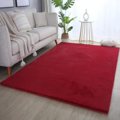 Pouffy Fluffy - Hoogpolig Vloerkleed - Uni Kleur - Rood - Woonkamer Tapijt - Katoenen Rug- 120x170 CM