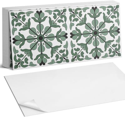 Coloray Plaktegels - Plantenpatroon met symmetrie Zelfklevende Wandtegels - 40 cm x 20 cm - Groente Plaktegels - 10 stuks - Rechthoek PVC Tegels - Plaktegels Badkamer - Vloertegels Zelfklevend - Vinyl Tegels - Portugese Tegels