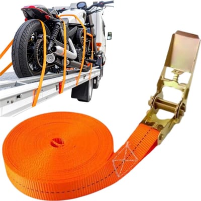 Zware spanbanden met ratelsluiting - sterk en duurzaam - spanbanden voor het vastzetten van lading - spanbanden voor aanhangers - oranje, 2,5 cm breed, 6 m lang - voor het vastzetten van lading op de laadbak van een vrachtwagen - oranje