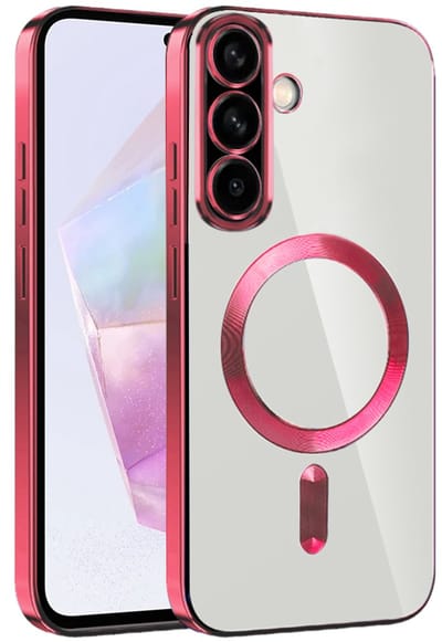 Hoesje geschikt voor Samsung Galaxy A36/A56 - Techsuit Luxury Crystal Back Cover - Geschikt voor MagSafe - Transparant/Rood