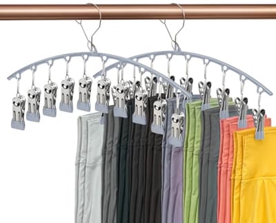 Pack of 2 clothes hangers for socks - met 10 clips - ruimtebesparend - roestvrijstalen broekhanger voor broeken -rokken -sokken -handdoeken (grijs)