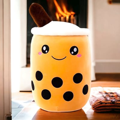 Klikkopers® - Kawaii Kussen - Bubble Tea Knuffel - 20cm tot 25cm - Boba Knuffel - Bruin - Kawaii Knuffel - Squishy - Squish Knuffel
