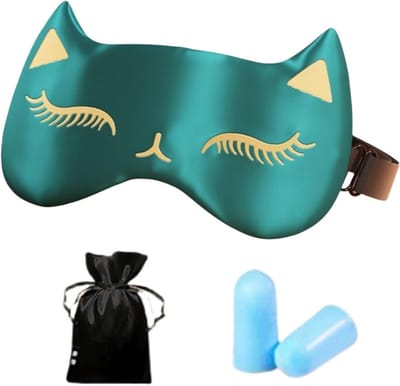 Zacht kattenvormig slaapmasker van ijszijde voor oogbescherming, yoga en reizen (groen)