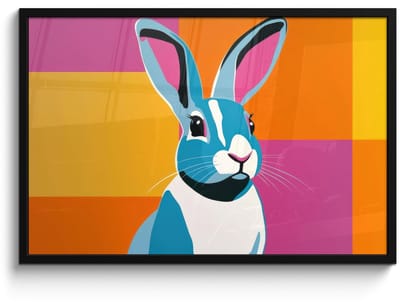 Poster in lijst - Fotolijst 90x60 cm - Posters - Haas - Kleurvakken - Oren - Roze - Posterlijst zwart - Decoratie - Wanddecoratie woonkamer - Muurdecoratie slaapkamer