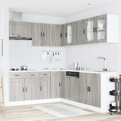 vidaXL - 11-delige - Keukenkastenset - Porto - bewerkt - hout - grijs - sonoma - eiken