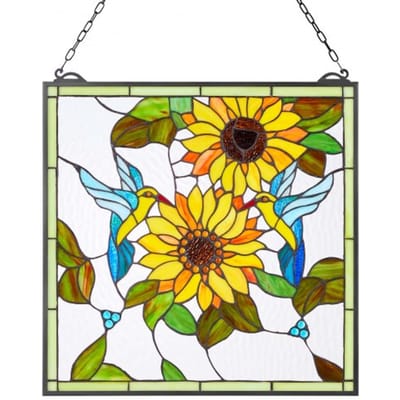 VEVOR Glas-in-lood Raampaneel (502 x 520 mm) Hangend glas-in-lood met ketting, Tiffany-stijl glas-in-lood om op te hangen, traditionele rechthoekige vintage ambachtelijke raamdecoratie voor keuken en kerk