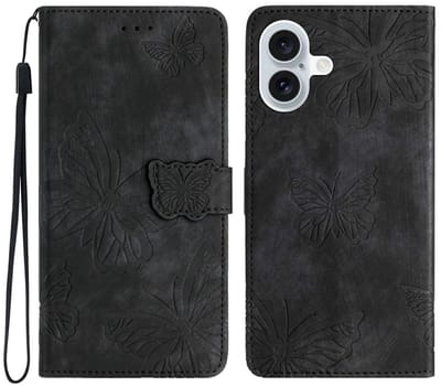 Coverup Hoesje - Geschikt voor iPhone 17 Hoesje - Coverup Vlinders Book Case - Zwart