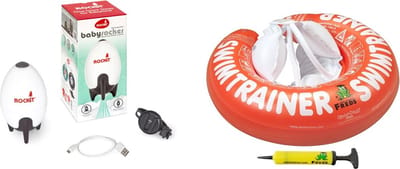 VOORDEEL BABY PAKKET " SLAPEN EN ZWEMMEN" | Oplaadbare Originele Rockit Baby Rocker | SWIMTRAINER "Classic" rood (3mnd - ca. 4 jaar)| Gratis handpomp | De Slaaphulp | De Veilige Zwemband |