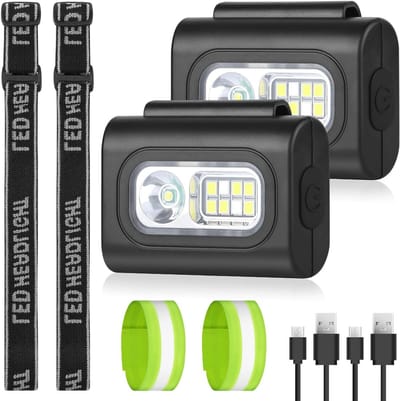 Oplaadbare LED Clip Lamp - Set van 2 - Draagbare Hoofdlamp voor Veiligheid, Hardlopen, Vissen en Kamperen met Verstelbare Elastische Band en Reflecterende Armband