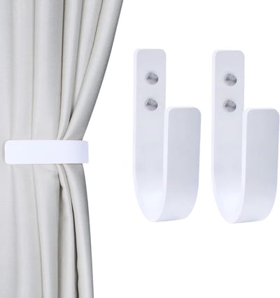 SnelShoppen - 2 Stuks Houten Gordijnhouders U Vorm - Verstelbare Gordijntrekker - Wandmontage Curtain Tie Backs - Wit - Perfect voor Zware Gordijnen