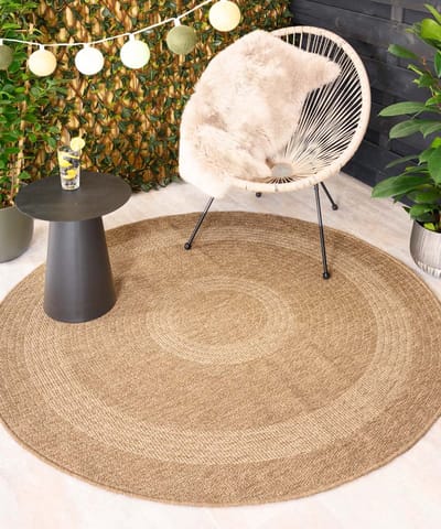 Jute buitenkleed rond - Sunset Spirit beige/wit 160