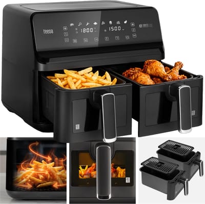 Teesa AIR FRYER DUAL POT XXL - Heteluchtfriteuse - 2700W - 8L - Twee Kommen