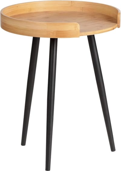 Kleine ronde salontafel met houten blad en metalen basis - Ø 40 x 50 cm