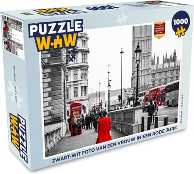 Puzzel Zwart-wit foto van een vrouw in een rode jurk - Legpuzzel - Puzzel 1000 stukjes volwassenen