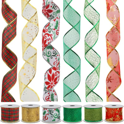 Unyqoos ® Kerstdecoratie Geschenkverpakkingslinten Set van 6 met Glanzende en Fonkelende Ontwerpen