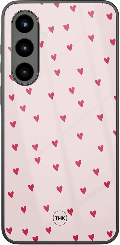 Hoesje geschikt voor Samsung Galaxy A57 - Hartjes - Roze - TPU luxe case (glossy toplaag) - Print - Hardcase backcover zwart