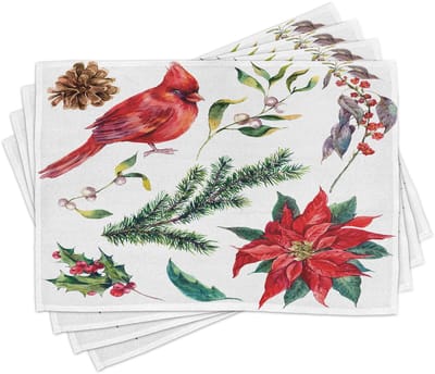 New Bed Kerstmis Kardinaalspijn en Kerstster Set van 4 Placemat voor Eettafel, Wasbare Stof met Antislip Achterkant