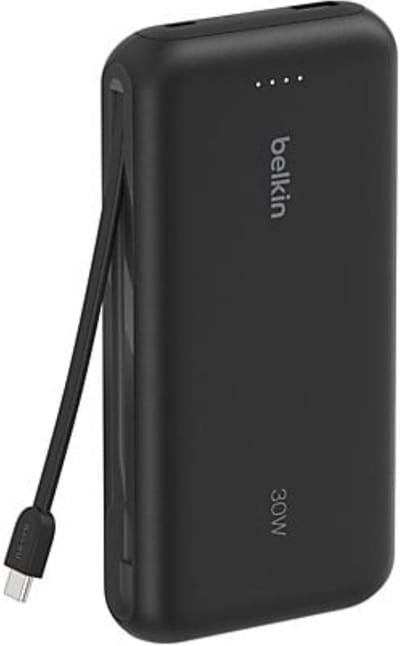 Belkin BoostCharge power bank - with integrated cable - 2 x USB-C USB - 30 Watt - 20000 mAh