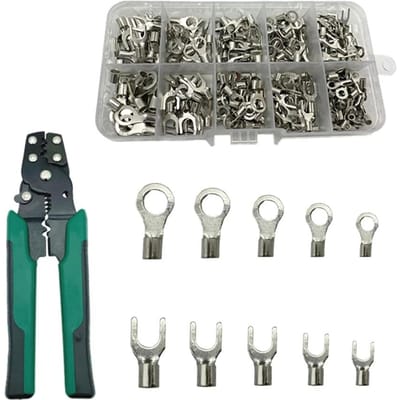 Kit de bornes à sertir 10 en 1, 320 pièces, avec jeu de pinces, en forme de U, pressées à froid multicolore