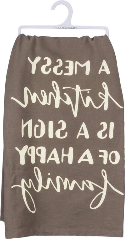 Theedoek Katoen - Keukendoek - Keuken Decoratie - Handgeschreven Tekst - 71 x 61 cm - Grijs Wit