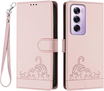 Geschikt voor Oppo Reno 12 Pro 5G - Portemonnee Lederen Magnetische Hoesje - Kaarthouder - Book Case - Rose Goud