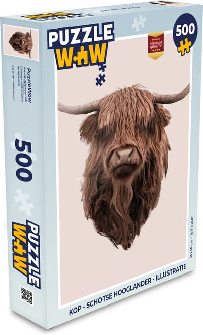 Puzzel Kop - Schotse Hooglander - Illustratie - Legpuzzel - Puzzel 500 stukjes