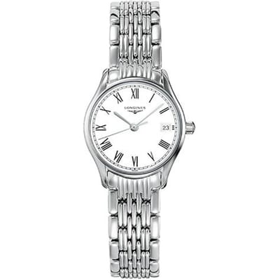 Longines Série Élégance Mouvement Quartz Étanche Montre d'Affaires 25mm Cadran Blanc Bracelet en Acier Inoxydable Montres pour Femmes Argent L4.259.4.11.6 Regular Watch Box,White Dial