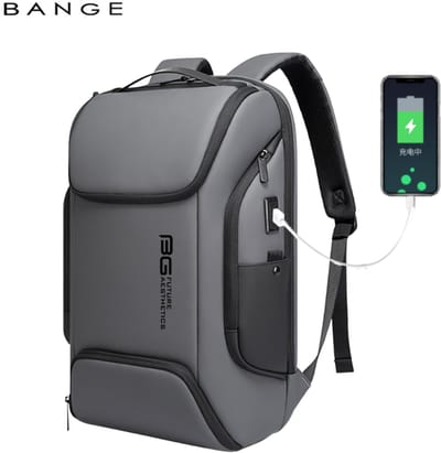 CarryQuest® - BANGE Laptop Rugzak 15.6 inch - Zakelijke Business Backpack met USB Oplaadpoort - Waterafstotende Rugtas met Laptopvak, Anti-Diefstal Vak & Organizer - Grijs
