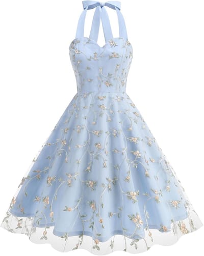 Dames Galajurk - Feestjurk Tule - Formele Gelegenheid - Bloemen Borduurwerk - Mini Lengte - Blauw