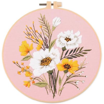 Borduurpakket, bloemmotieven voor beginners, met borduurringen, borduurdoek, naalden, borduurgaren en ander gereedschap ZH S840 beige