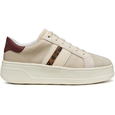 GEOX SPHERICA ECUB-2 DAMES Sneakers - BEIGE/DONKERROOD - Maat 37