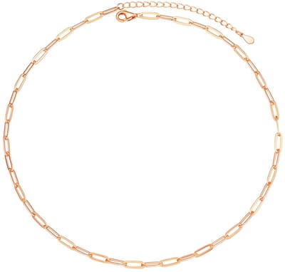 Dailygoods- Ketting Roze Goud Verguld 3,3mm - Paperclip Ketting - Halsketting - 36cm - Fijne Ketting