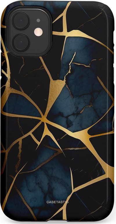 Casetastic hoesje geschikt voor Apple iPhone 11 - Dubbellaagse bescherming - Sterrennacht Marmer Goud - Fashion Case - Zwart Goud Donkerblauw