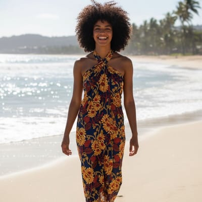 Sarong / pareo / pangi katoen - Strandkleding wikkelrok / strandjurk / omslagdoek / baby wrap - Blauw en Geel Floral Vines