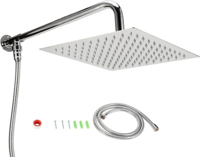 Wanddouche voor de badkamer, muurbevestigde regendouche, roestvrijstalen douchekop en accessoires (vierkante nozzle 10 inch set)
