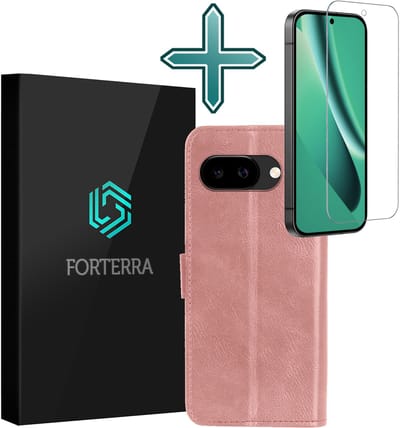 Hoesje Met Screenprotector - Geschikt voor Google Pixel 10a - Luxe Pasjeshouder - Flipcase - Bookcase Portemonee - Flip Case - Kunstleer Book Case - Book Cover - Walletcase - Portemonneehoes - Rosé goud