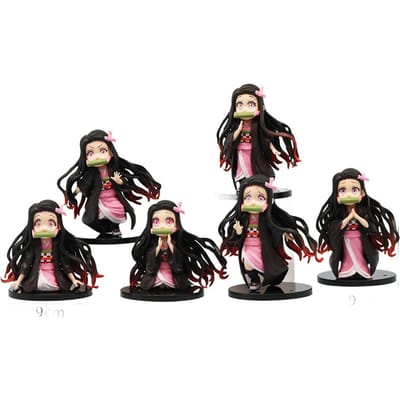 6 stuks/set Anime Demon Slayer Figuur Nezuko Anime Model Actiefiguur PVC verzamel Speelgoed voor Kinderen Cadeau black