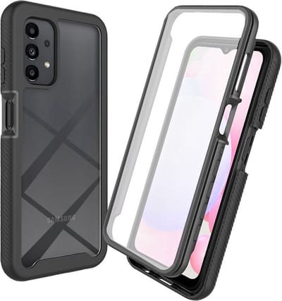 Hoesje met Ingebouwde Screenprotector Geschikt voor Samsung Galaxy A23 | Full Protect valbescherming | Schokbestendige Beschermhoes tegen Vallen | Shockproof | Doorzichtig / Zwart