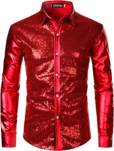 Heren overhemd glitter and glamour - Feest - Rood - Shirt - Party - Carnaval